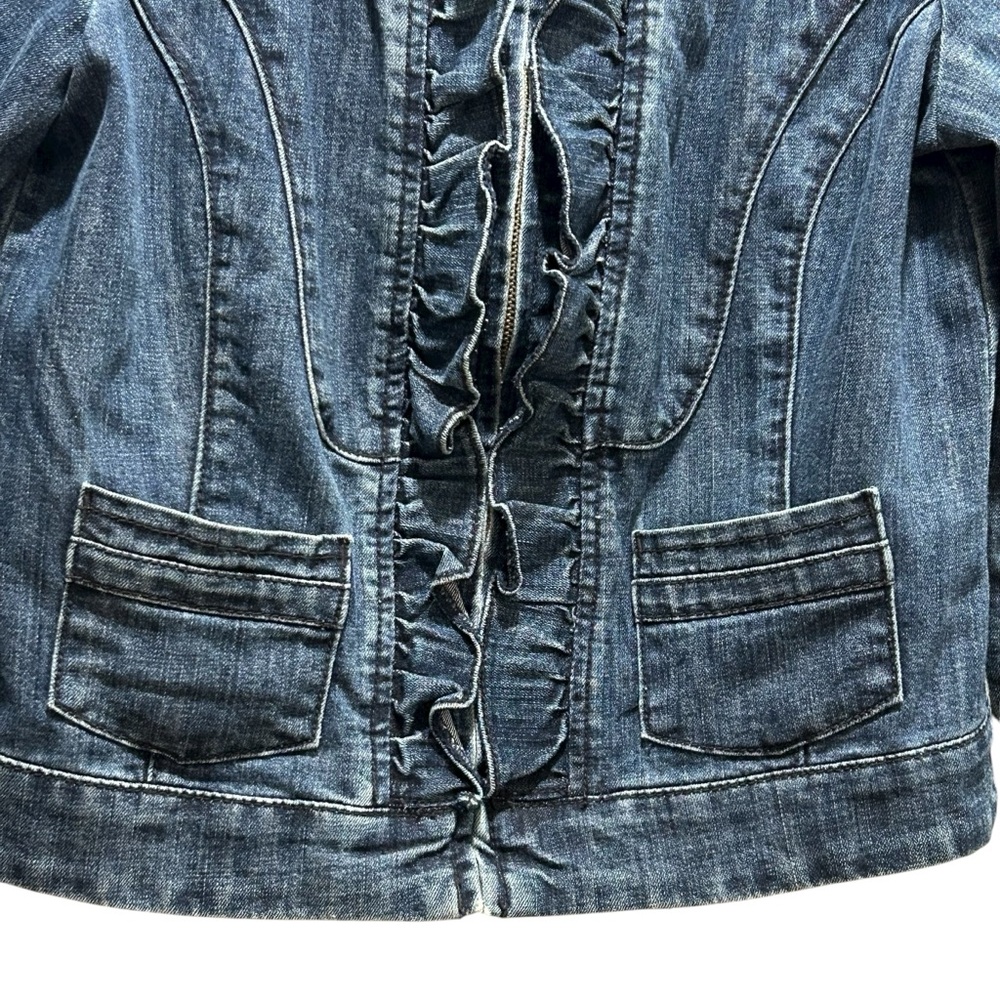 Christiana Zinn Blue Denim Zippered Jacket w/ Ruffles & Pin Tucks - Size PM - Picture 5 of 12